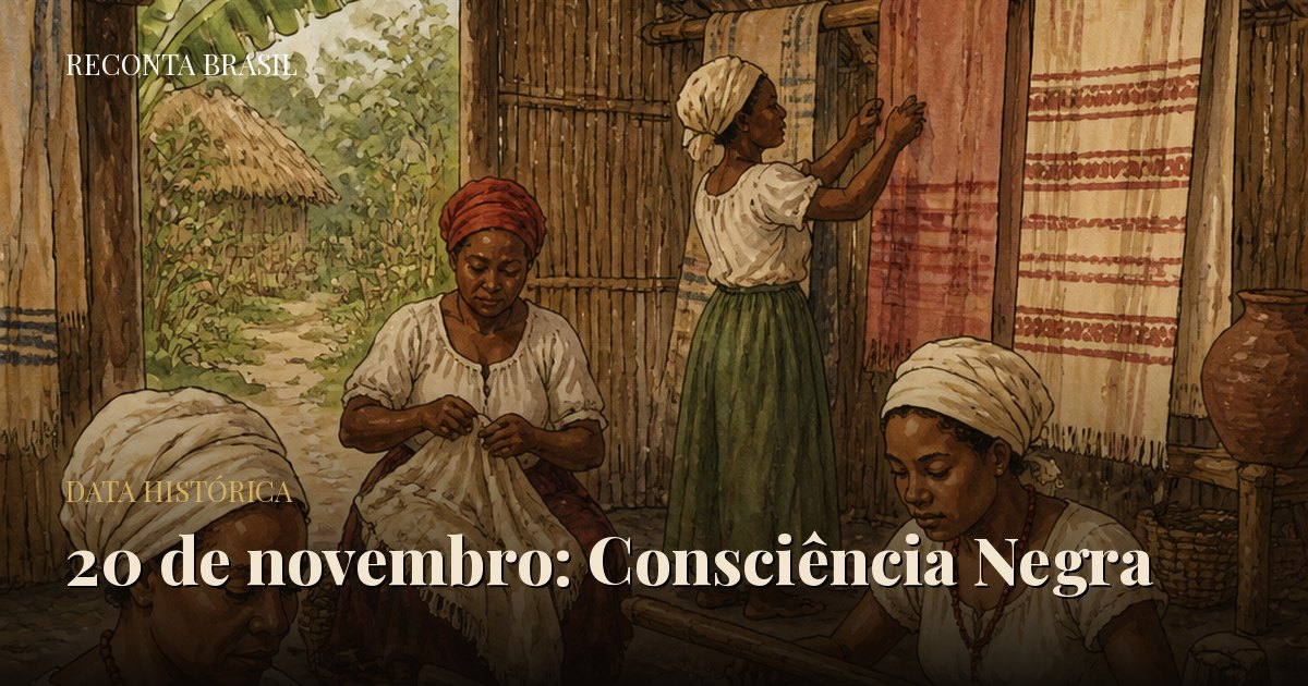 Ilustração de mulheres e homens negros em um quilombo, símbolo da resistência